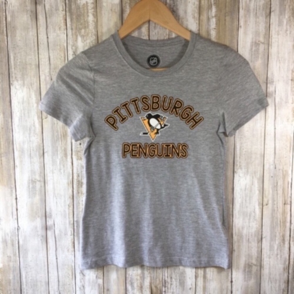 Pittsburgh Penguins Girls Tee Medium Gray NHL Kids Hockey Shirt - Picture 2 of 5